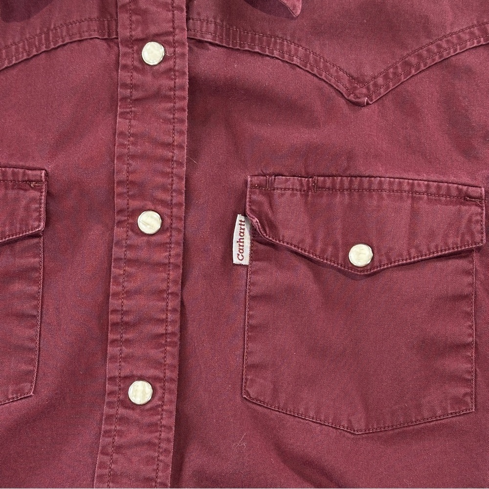 Carhartt western pearl snap shirt cotton workwear burgundy regular M - Picture 4 of 11